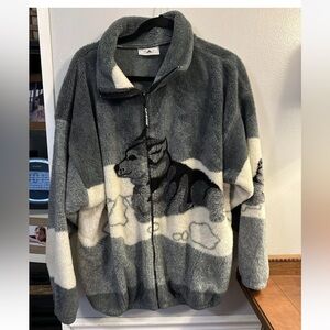 Vintage 1990's Black Mountain Wolf Animal Nature Fleece Zip Up Jacket Size XL